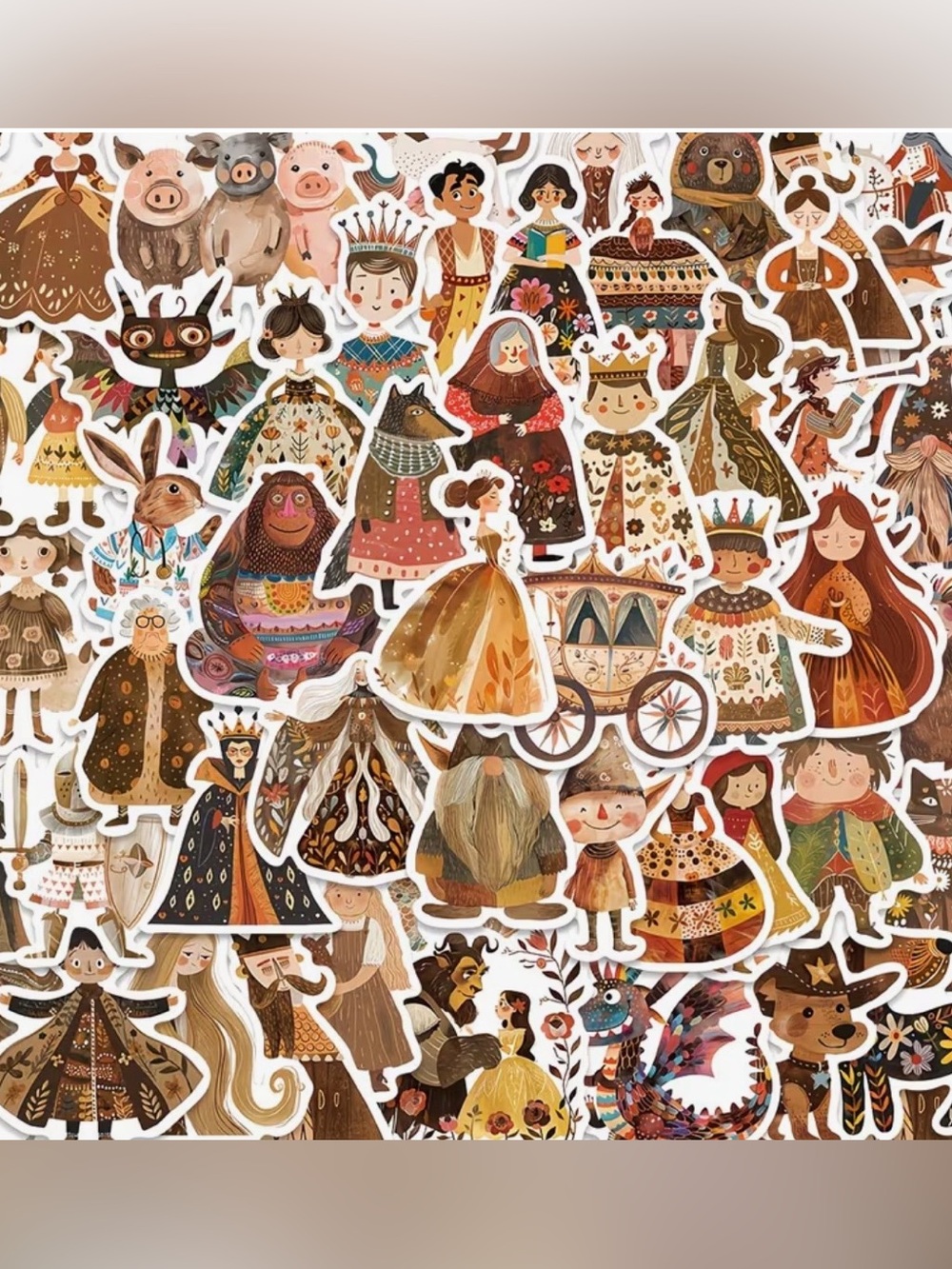 50 Fairytale Characters Stickers Story Books Kids Reading Prince Beauty Dragon